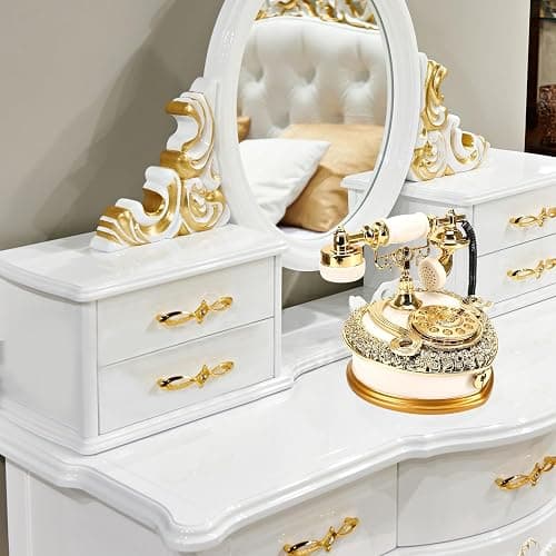 Big Vintage Telephone Jewelry Box 7x8" with Drawer - Heart Shaped Trinket Music Boxes with Retro Dial, Victorian Storage, Cute Antique Gifts for Women, Unique Style Home Decoration, Shelf Decor thumbnail 8