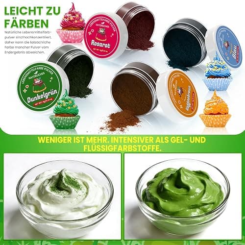 Natürliche Lebensmittelfarbe - 10 Pflanzliche Lebensmittelfarbe Pulver, 100% Natürliches Lebensmittelfarben Set, Frei von Künstlichen Farbstoffen, Ideal für Fondant, Buttercreme, Macarons, Backen thumbnail 6