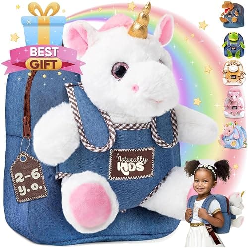 Naturally KIDS Toddler Backpack w Unicorn Toys, 2 Year Old Girl Birthday Gift, 3 Year Old Girl Gift Boy, Toddler Unicorn Toy - Image 1