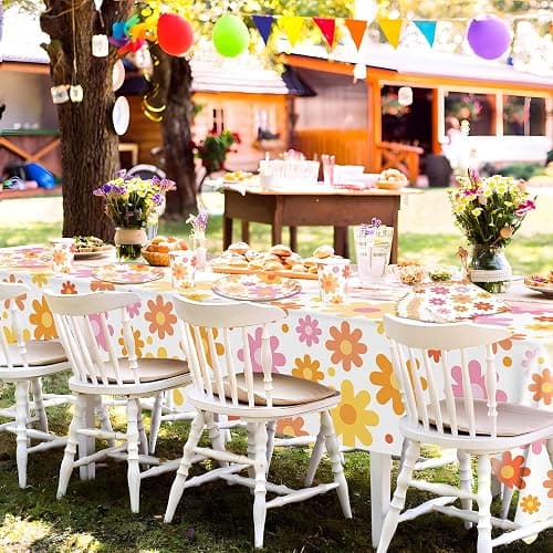 Groovy Party Supplies Daisy Groovy Tableware Set Serves 24 Include Boho Daisy Tablecloth Hippie Tableware Set for Boho Hippie Retro Birthday Baby Shower Party Decor thumbnail 5