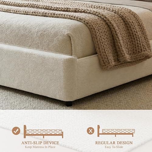 Yechen Cloud Full Size Bed Frame with Adjustable Headboard, Boucle Upholstered Bed Frame with LED Light, 4 Storage Drawers, Soft Curved Corners, No Box Spring Needed, Easy Assembly, Beige thumbnail 8