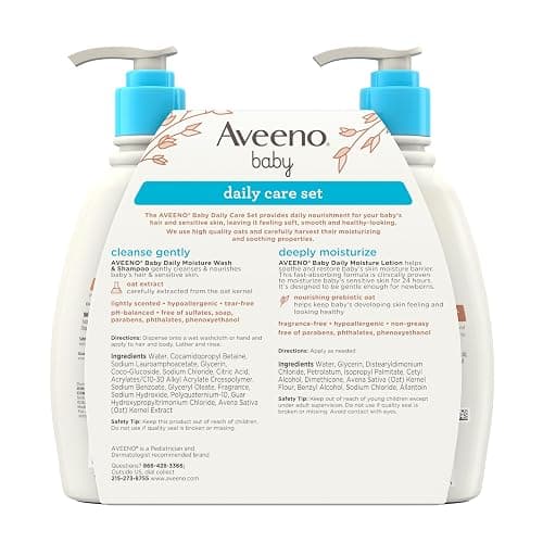 Aveeno Baby Daily Care Gift Set with Oat Extract & Prebiotic Oat, Contains Daily Moisturizing Body Lotion & Gentle 2-in-1 Baby Bath Wash & Shampoo, Hypoallergenic & Paraben-Free, Two Pack thumbnail 9