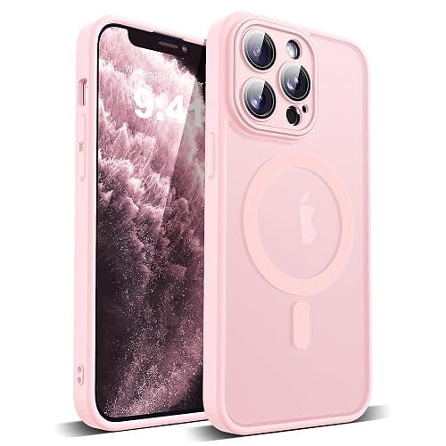 YEMORAN Compatible with iPhone 11 Pro Max Case with Built-in Camera Lens Protectors Translucent Magnetic 11 Pro Max Phone Case 6.5" [Compatible with Mag-Safe][Great Grip Feeling], Pink - Image 1
