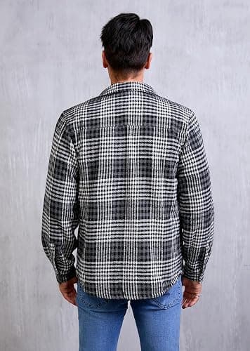 WINDFIT Men's Cotton Sherpa Lined Button Down Flannel Shirt Jacket Plaid Soft Outdoor Flannel Jacket Shirt thumbnail 6