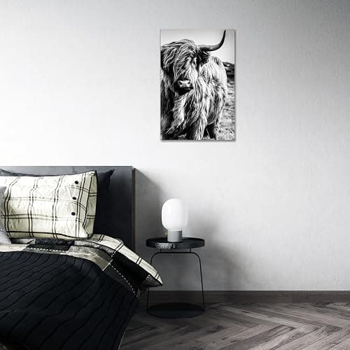 Highland Cow Wall Art Canvas Black and White Cow Picture Prints Framed Artwork for Bathroom Farmhouse Wall Decor (16x24inches) thumbnail 3