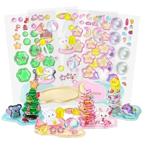 3D Fluffy Cartoon Resin Decorative Sticker Stackable Crystal Relief Stickers Homemade Paster Suitable for Party Birthday and Holiday Gifts Room Aesthetic Decoration and Daily DIY Creative Projects. - Image 1