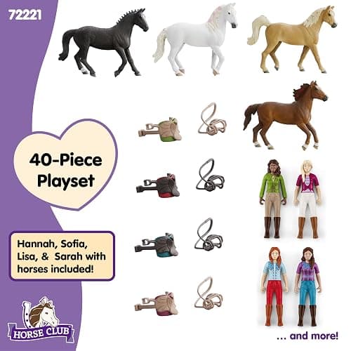 Schleich Horse Club - Complete 40PC Horse Club Rider Playset - Hannah, Sofia, Lisa and Sarah Poseable Rider Figures with Horses and Riding Accessories - Equestrian Toy Set for Kids Ages 5+ | 72221 thumbnail 7