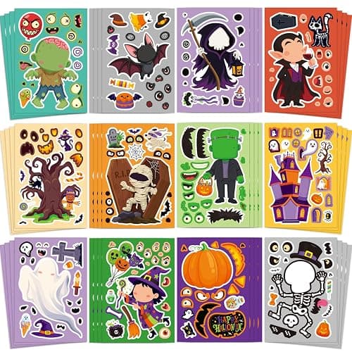 48 Sheets Halloween Stickers for Kids, Halloween Decorations, Halloween Party Favors, Cute Assorted Halloween Crafts Stickers for Party, Classroom, Treat Bags - Image 1