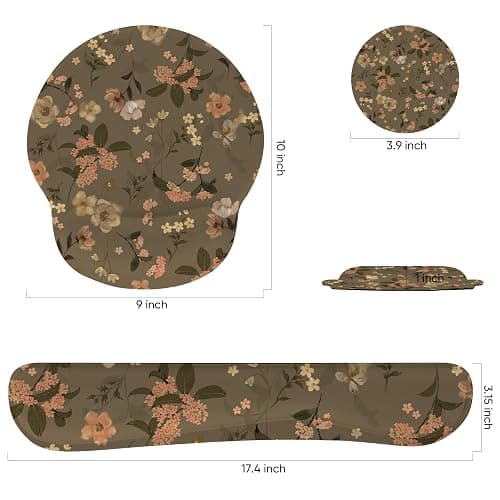AORTDES Ergonomic Keyboard Mouse Pad Wrist Rest Support Set for Laptop/Computer/Desktop,Memory Foam Hand Rest Wrist Cushion for Gaming/Office,Lightweight Comfortable & Pain Relief (Flowers) thumbnail 3