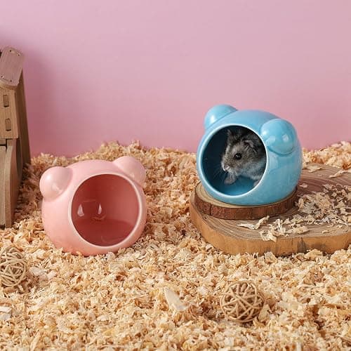 VanEnjoy 2 Pack Ceramic Hamster Hideout Red and Blue Small Animal Hides for Gerbils Mice Cute Summer Cooling Houses for Cage Accessories thumbnail 3