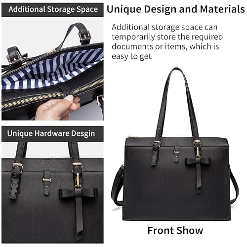 Keyli 4pc Sets Laptop Bag for Women Large Leather Laptop Briefcase with USB Charging Port Computer Shoulder tote Bags Purse thumbnail 6