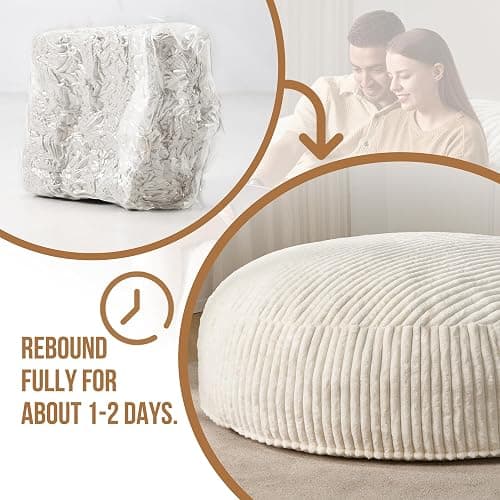 Hobestluk Adult Bean Bag Chair Giant Beanbag with Filling Living Room 6FT | White Giant Big Oversized Bean Bag Chair Memory Foam Filling Machine Washable Fluffy Cover Bedroom Dorm Reading Gaming Kids thumbnail 7