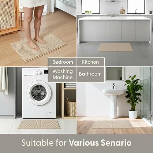 KEPLIN Non-Slip Microfibre Bath & Toilet Mat - Soft, Plush & Comfortable Rug with Machine Washable Design - Water Absorbent & Quick Drying to Keep Bathroom & Home Hygienic & Clean - (40x60cm) Beige thumbnail 7
