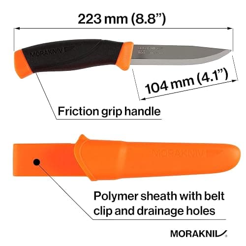 Mora-Messer, Companion, Coltello con lama in acciaio inox 12C27, impugnatura bicolore, custodia in colore neon con clip da cintura thumbnail 3