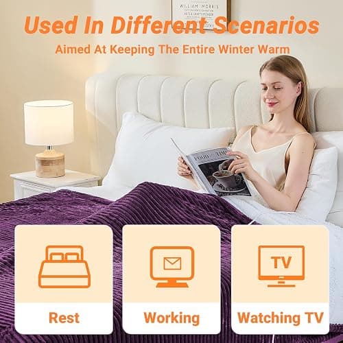 Qieryun Heated Blanket Electric Throw, Soft Flannel Heating Blanket with 8 Hours Auto Off 10 Fast Heating Levels Machine Washable Sherpa Heated Blanket with Overheating Protection thumbnail 5