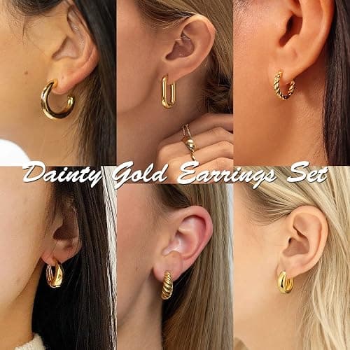 IDJEOABL 9 Pairs Gold/Sterling Silver/Rose Gold Plated Hoop Earrings Set for Women Trendy Chunky Gold Hoops 14K Real Gold Plated Small Huggie Earrings for Sensitive Ears Non Tarnish Jewelry for Gifts thumbnail 5