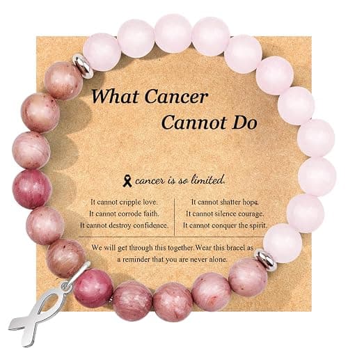ZLLOO Natural Stone Bracelet for Women Pink Ribbon Awareness Handmade Beaded Encouragement Gift with Message Card - Image 1