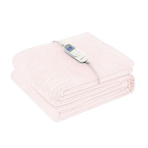 Wapaneus Foot Pocket Heated Blanket Electric Throw with 10 Heating Levels and 4 Timer Settings 4 Hours Auto Shut Off, Flannel Fast-Heating Heated Throw 50" x 60", Machine Washable, Pink - Image 1