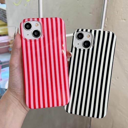 Reoomukk Cute Striped Phone Case Compatible with iPhone 16 Pro Max 6.9",Aesthetic Trendy Retro Stripe Pattern Chic Pretty Stylish Protective Girls Women Cover for iPhone 16promax-Red Pink thumbnail 5