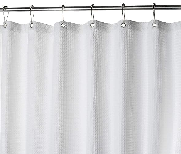 Creative Scents Fabric White Shower Curtain for Bathroom - 72 x 84 Spa, Hotel Luxury Matt Waffle Weave Square Design, Water Repellent, 230 GSM Weighty Cloth, for Decorative Bathroom Curtains thumbnail 7
