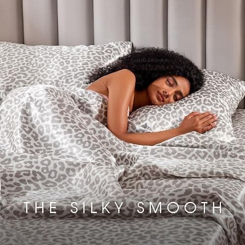 FreshCulture Satin Sheets Full Size - 4 Piece Luxury Soft Silky Full Size Bed Sheets, Similar to Silk Bed Sheet Set with 1 Deep Pocket Fitted Sheet, 1 Flat Sheet & 2 Pillowcases (Leopard) thumbnail 6