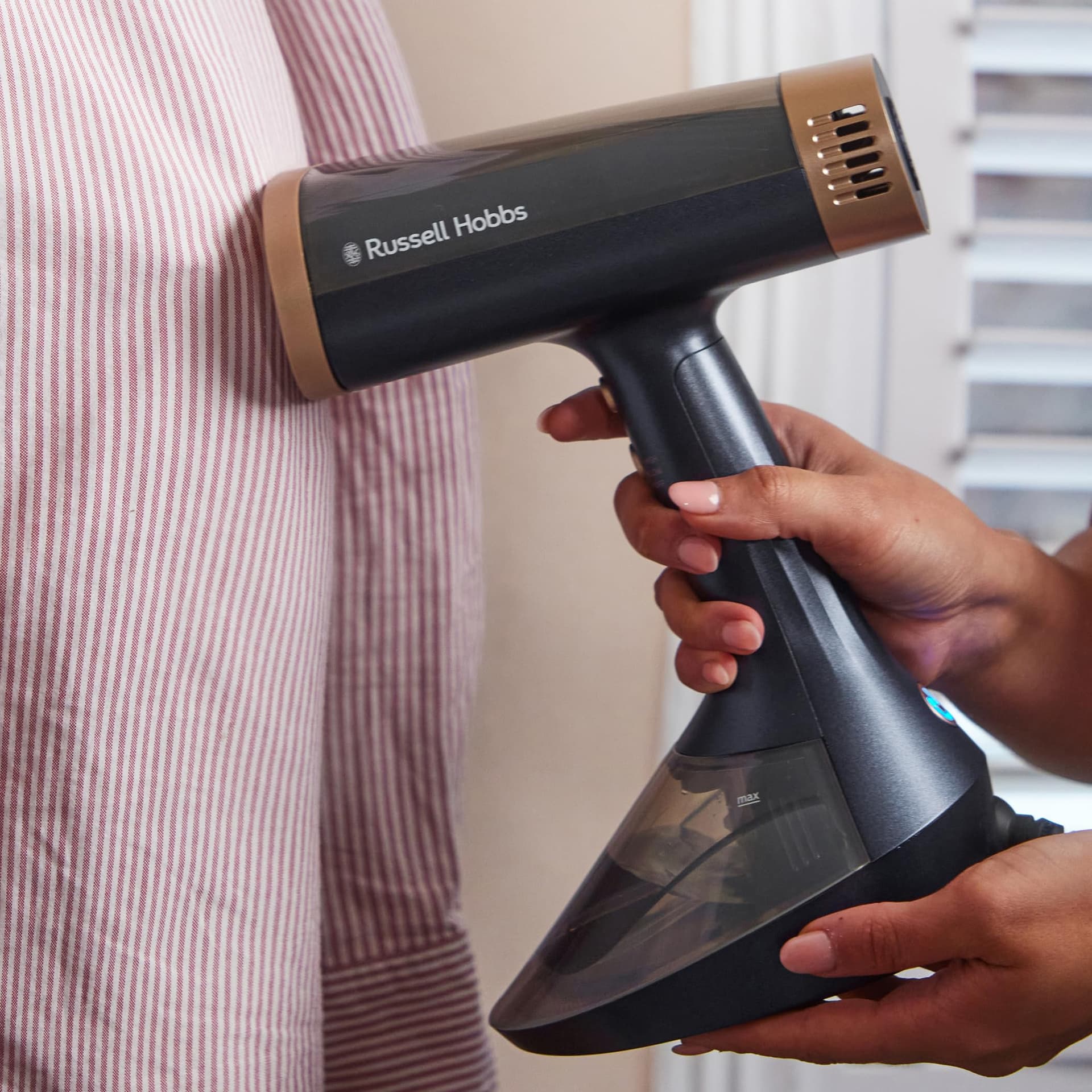 Russell Hobbs Supreme VacuSteam Handheld Steamer, RHC2855, Ceramic Heated Press Plate, 24g Steam Output With 1500W, Cleaning Brush, Lengthy Cord For Easy Reach thumbnail 3