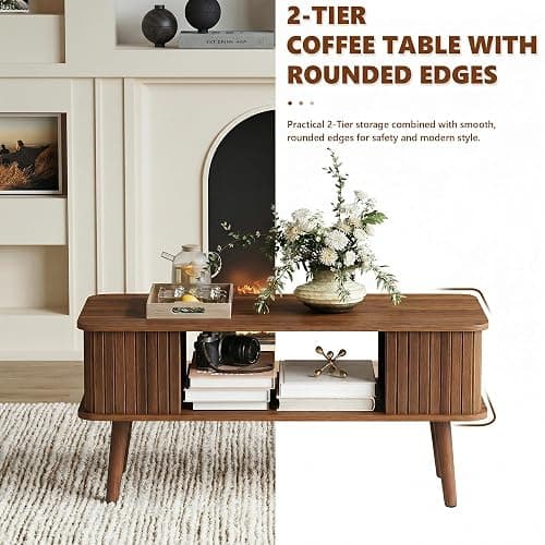 LAZZO Coffee Table with Storage Center Table for Living Room Rectangle Coffee Table with Rounded Edges,Easy Assembly, Walnut thumbnail 6