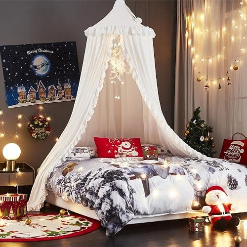 VETHIN Bed Canopy for Girls,Princess Round Dome Dreamy Mosquito Net Bedding Girls Room Castle Play Tent Hanging House Decor Reading Nook Canopies (White) thumbnail 3