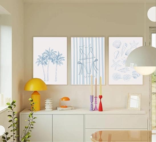 Blue Coastal Bikini Shells Canvas Wall Art Trendy Swimsuit Beach Aesthetics Painting Picture Wall Decor Preppy Coastal Print Artwork for Hallway Bedroom And Living Home Decoration【UNFRAMED】 thumbnail 7