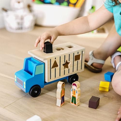 Melissa & Doug Shape-Sorting Wooden Dump Truck Toy with 9 Colorful Shapes and 2 Play Figures Wooden Vehicle Toys, Shape Sorter Toys for Toddlers Ages 2+ thumbnail 7