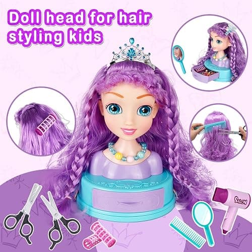 Kryonixty 4-in-1 Doll Head for Hair Styling Kids-9Inch,Hair Salon Toys Makeup Kit Princess Accessories Pretend Play Toys Birthday Gifts for 3-8 Year Old Girls thumbnail 5