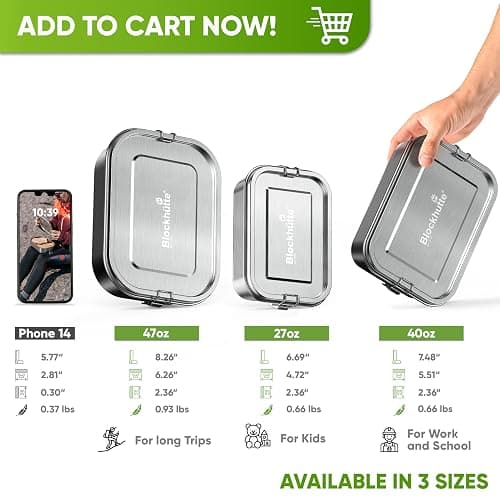 Blockhütte Stainless Steel Lunch Box I 27oz I with free sealing I Bento Box 3 Compartments, Leak-Proof Food Containers, Metal Lunchbox for Travel & Work, Eco-Friendly Meal Storage Solution - 27oz - Silver thumbnail 5