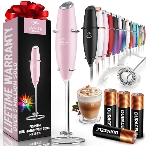 Zulay Powerful Milk Frother (4 Duracell Batteries Included) - Handheld Milk Frother Wand Drink Mixer for Coffee - Powerful Milk Foamer for Cappuccino, Frappe, Matcha & Creamer - Cotton Candy - Image 1