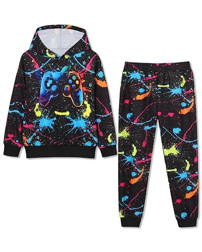 Latnnut Boy 2 Pcs Clothes Cool 3D Printing Long Sleeve Hoodie & Sweatpants Outfit for 5-12 Years - Image 1