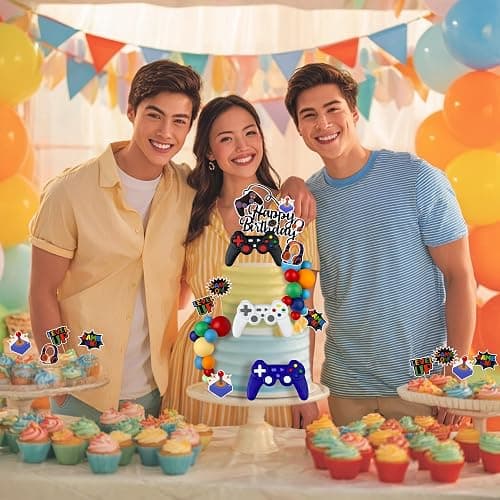 29 PCS Video Game Cake Toppers Decoration Controller Headset Ball Cake Decoration for Boy Girl Men Women Game Theme Birthday Party Supplies thumbnail 2