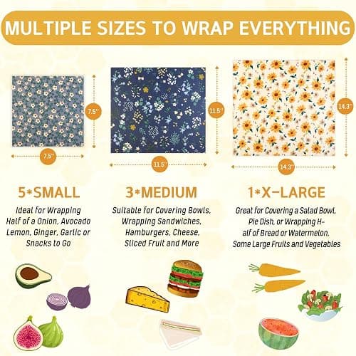 Reusable Beeswax Wrap - 9 Pack Beeswax Wraps for Food, Eco-Friendly Beeswax Food Wraps, Bread Sandwich Wrapper - Organic, Sustainable, Zero Waste, Reusable Plastic-Free Food Storage Wrap, 1XL, 3M, 5S thumbnail 4