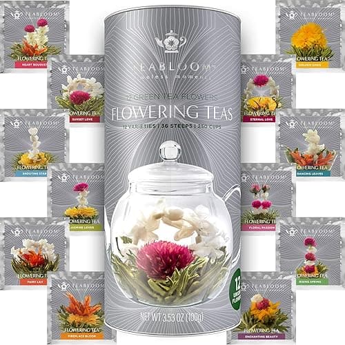 Teabloom Complete Tea Set – Glass Teapot (40 oz), Loose Tea Glass Infuser, 4 Insulated Glass Teacups, Tea Warmer, and 12 Flowering Teas – Elegant Blooming Tea Gift Set thumbnail 6