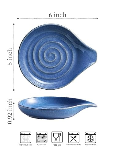 Cormomu Spoon Rest, Large Ceramic Spoon Holder for Stove Top, Heat-Resistant Cooking Spoon Rest for Kitchen Counter Decor, 5 Inches, Blue thumbnail 3