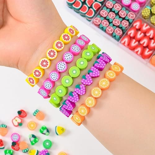 richginker 600pcs Polymer Clay Beads Friendship Bracelet Making kit Cute Fun Charms Beads for Bracelet Making DIY Arts Crafts Birthday Gifts Toys for Kids Girls Age 4-13 Fruit thumbnail 4