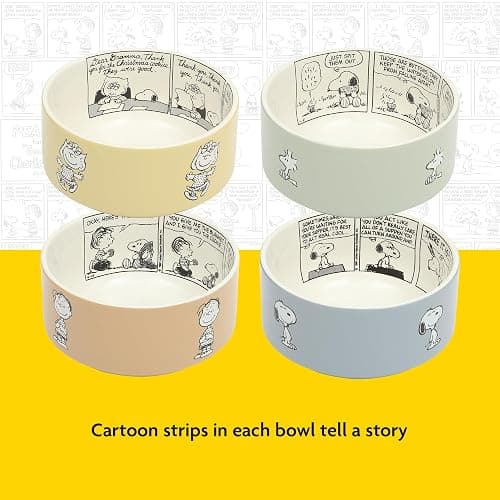 Peanuts Snoopy Bonbon Bites 4-Piece 5.5-Inch Decorated Stoneware Ceramic Stackable Bowl Set, Microwave & Dishwasher Safe Snack and Dessert Bowls thumbnail 6