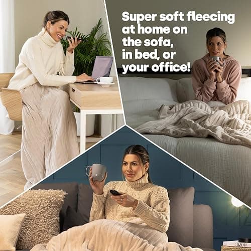 LIVIVO Electric Heated Blanket, 160x130cm – Ultra Soft Fleece Electric Over Blanket Throw with 9 Heat Settings, Timer, Auto Shut-Off – Energy Efficient & Machine Washable - Beige thumbnail 6