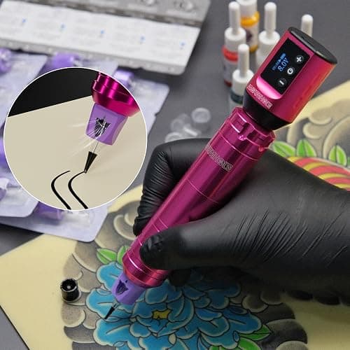 Wormhole Tattoo 79PCS Wireless Tattoo Practice Gun Kit - Battery Pack 1,500mAh Capacity, 20PCS Tattoo Needles, LED Digital Display - Professional Equipment for Beginners and Tattooist - Pink thumbnail 7