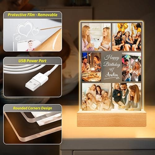 Jkolalin Custom Picture Frames with Photo, Personalized Picture Frame with Night Light, Custom Photo Frame, Customized Best Friend Photo Gifts, Personalized Birthday Gifts for Women Friends Her Him thumbnail 5