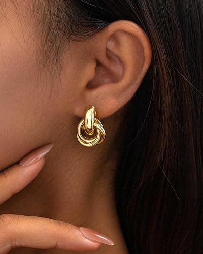 14K Gold Plated Knot Earrings for Women Gold Silver Earrings Heart Link Drop Dangle Earring Chunky Golden Knotted Statement Jewelry thumbnail 3