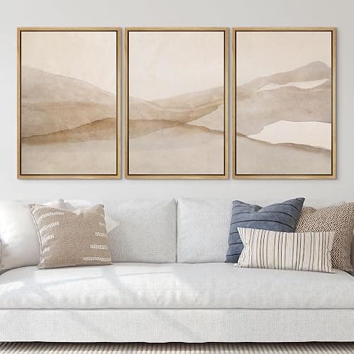 SIGNLEADER Framed Canvas Print Wall Art Set Minimal Neutral Mountain Landscape Illustrations Minimal Decorative Bohemian for Living Room, Bedroom, Office - 16"x24"x3 Natural thumbnail 3