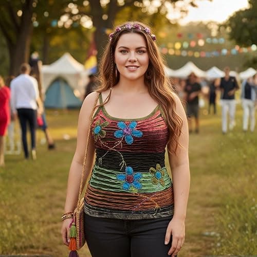 Shopoholic Fashion Women Cotton Hippy Razor Cut Vest Top Floral Embroidery Summer Sleeveless Tank Top thumbnail 3