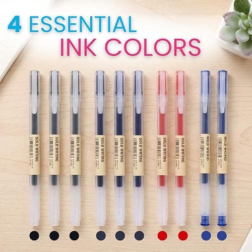 Muji 0.5mm Gel Pens - Pack of 10 Cap Type Smooth Ballpoint Pens, Fine Point Smear & Smudge-Free Gel pens for Journaling, Note Taking & Professional Office Work - Black, Blue, Red, & Dark Blue thumbnail 3