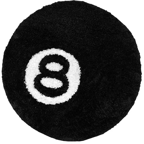 Aewerpec 24" Black Geometric Number 8 Ball Rug, Unique Circle Area Rug for Bedroom Decor - Image 1