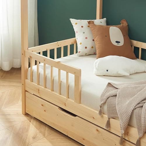 BAÏTA Lit enfent cabane Tiny pin Massif 90x190 sommier + tiroir Inclus - Avec tiroir - 90x190 - Naturel thumbnail 7