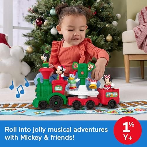 Fisher-Price Little People Disney Jr Musical Christmas Train Toy | Playset & 5 Figures Incl Mickey & Minnie, 45-inch Playmat, Toddlers & Kids Ages 18+ Months thumbnail 3